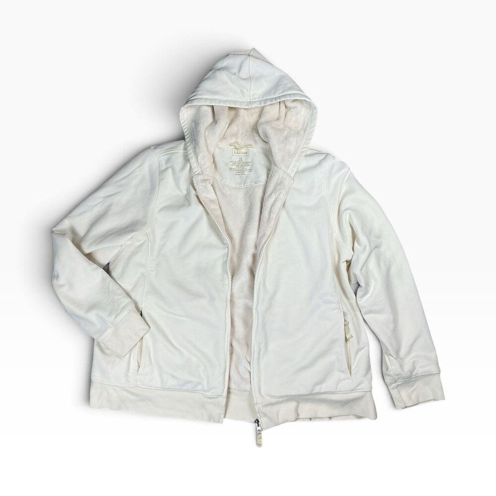 L.L.Bean White Full Zip Hooded Lined Fleece Hoodie Size 1X